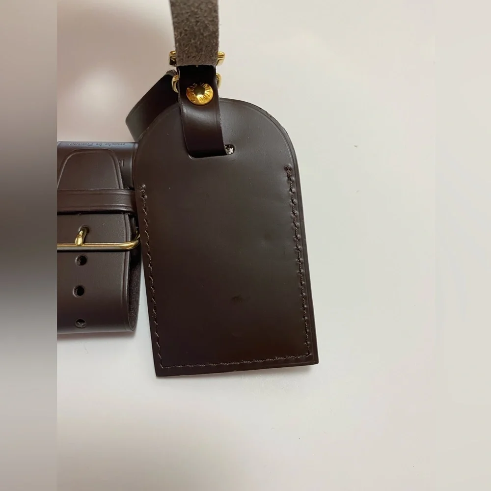 Louis Vuitton Brown Leather Bag Tag Set Monogram YY Luxury Travel Authentic - Picture 6 of 10